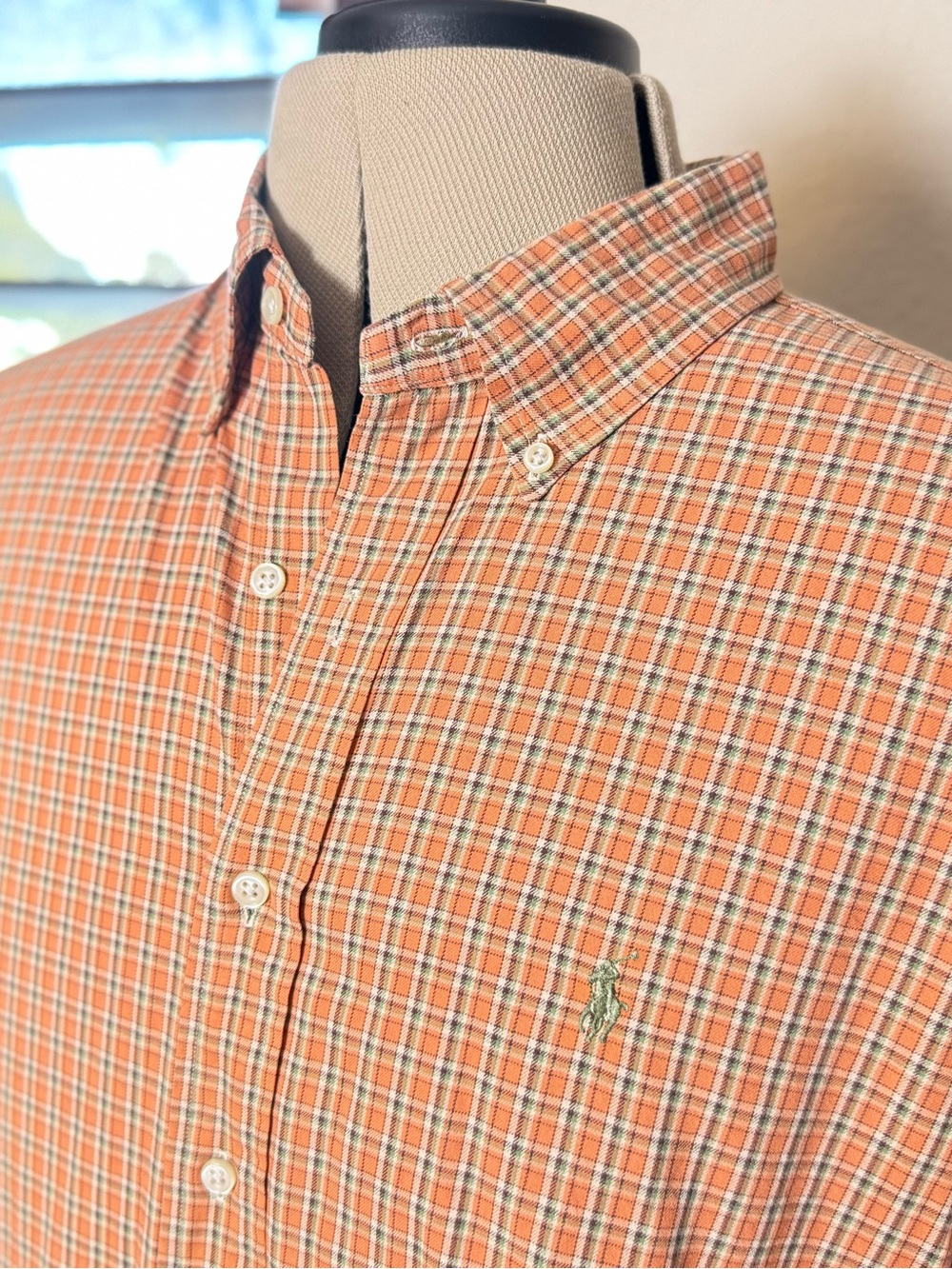 Ralph Lauren Classic Fit XL Orange Plaid Button Down Long Sleeve Shirt
